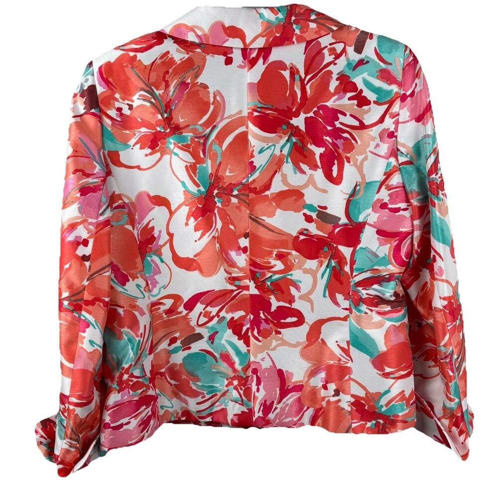 Le Suit Blazer Jacket Womens 12 Multicolor Floral Pink Print Button Preppy - Picture 5 of 8